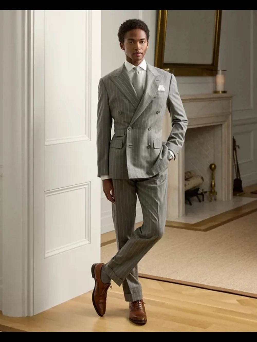 Ralph Lauren Purple Label Gray Pinstripe Double-Breasted Suit